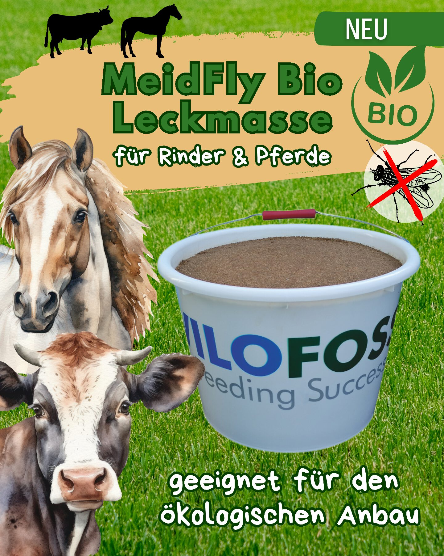 Leckmasse MeidFly für Rinder und Pferde ÖVO